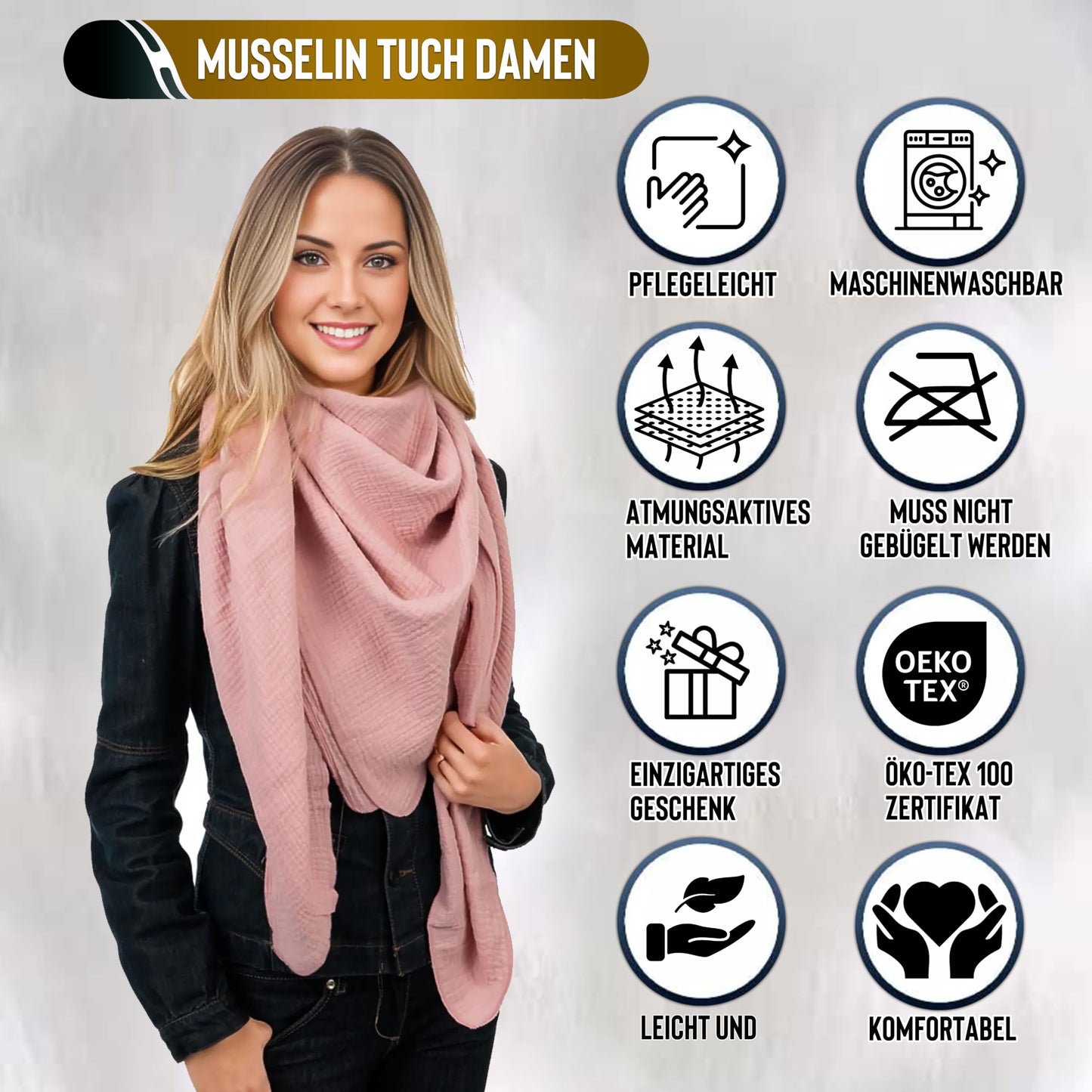 Musselin Tuch Damen Altrosa Dreieckig