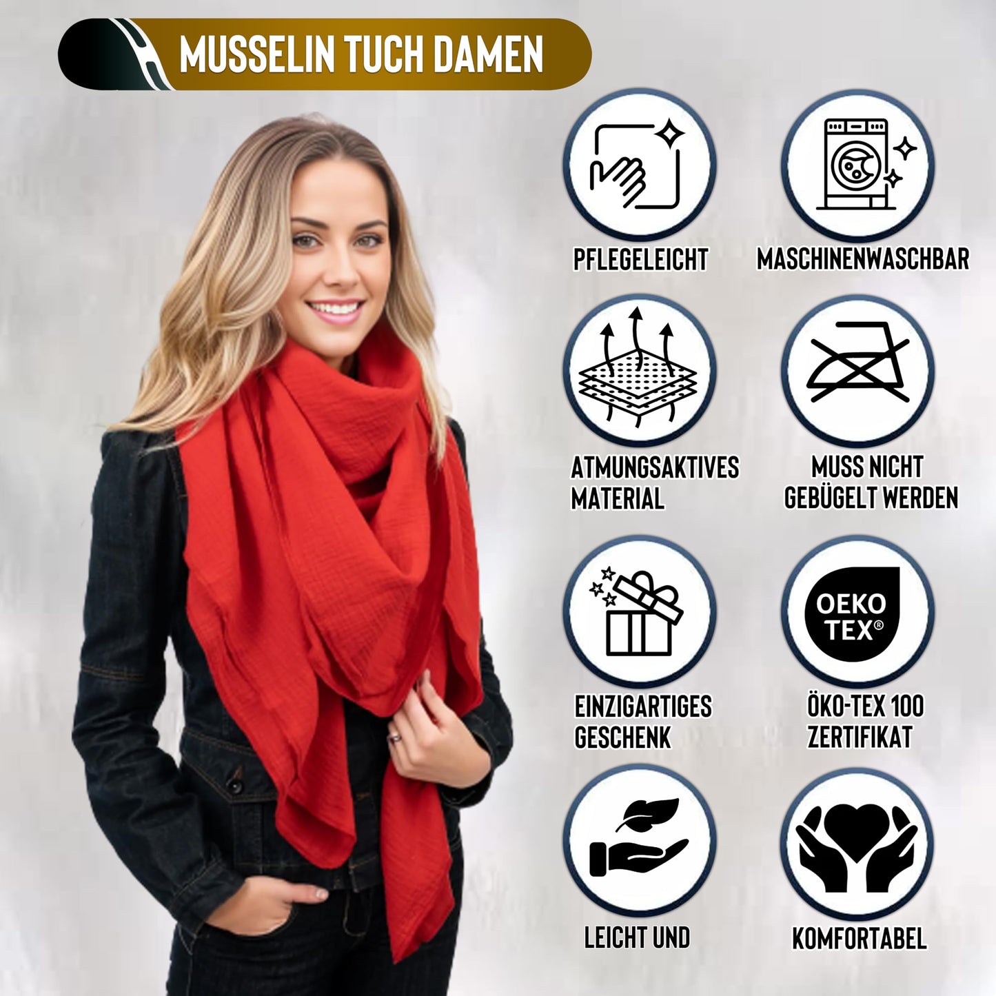 Musselin Tuch Damen Rot Dreieckig