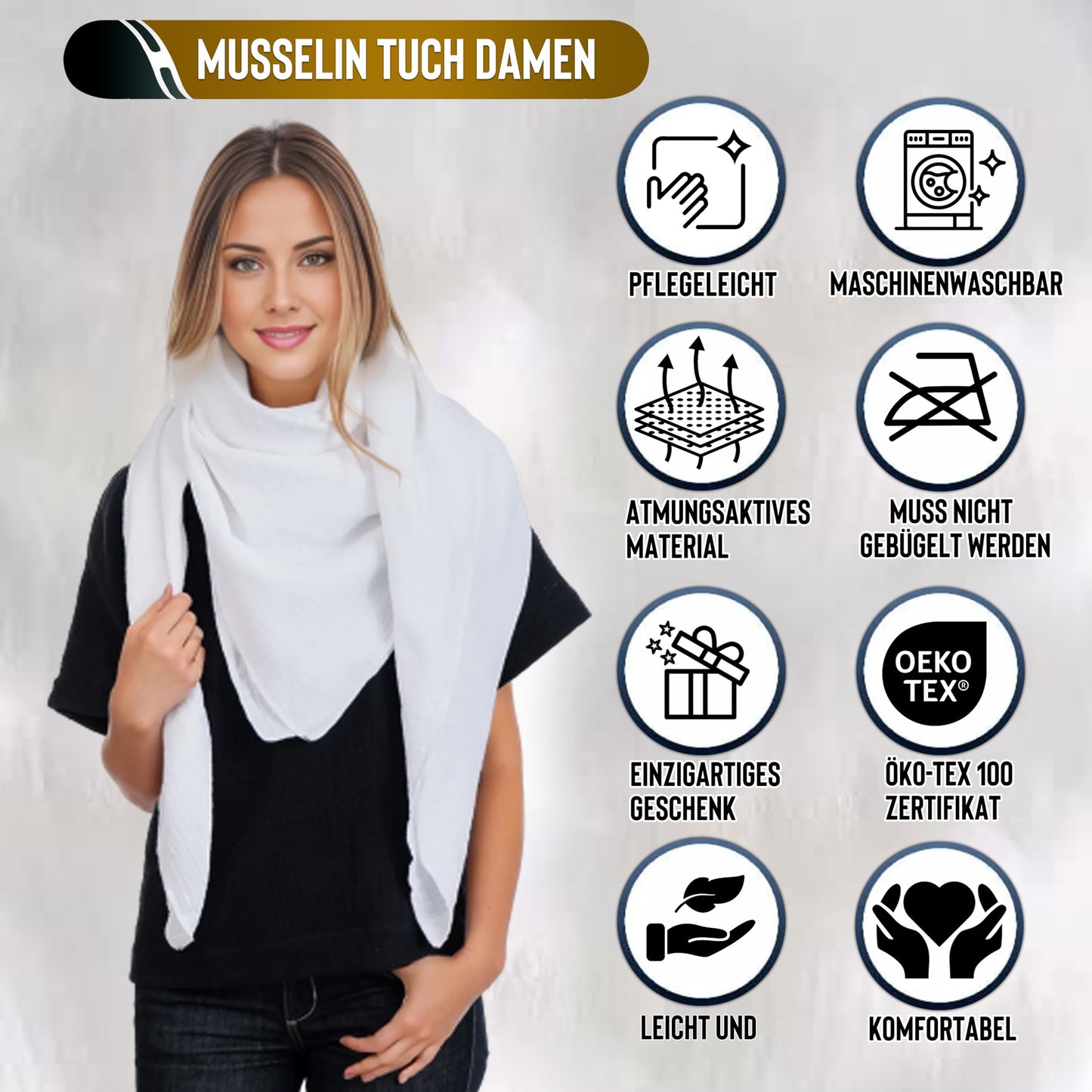 Musselin Tuch Damen Weiß Dreieckig