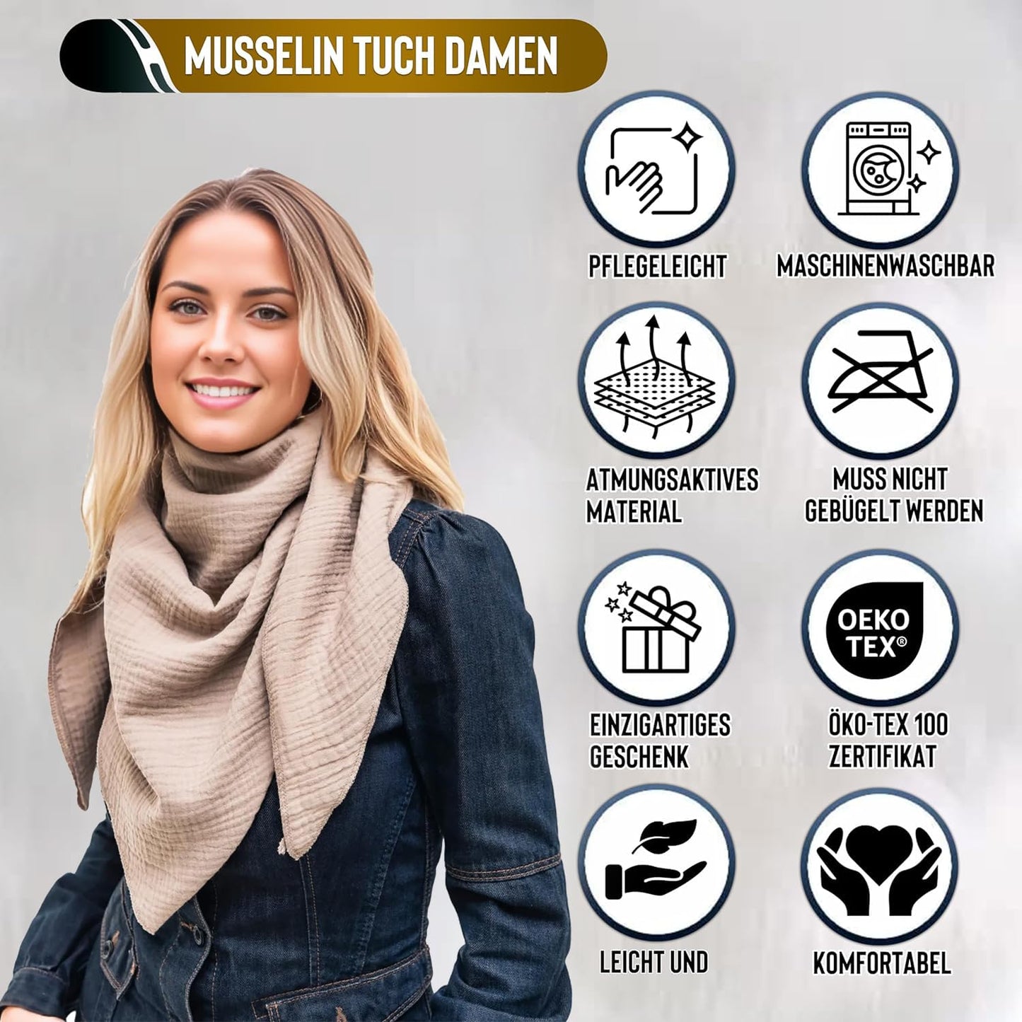 Musselin Tuch Damen Beige Dreieckig