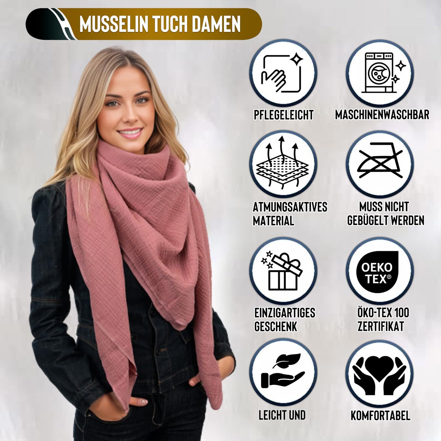 Musselin Tuch Damen Mauve Dreieckig