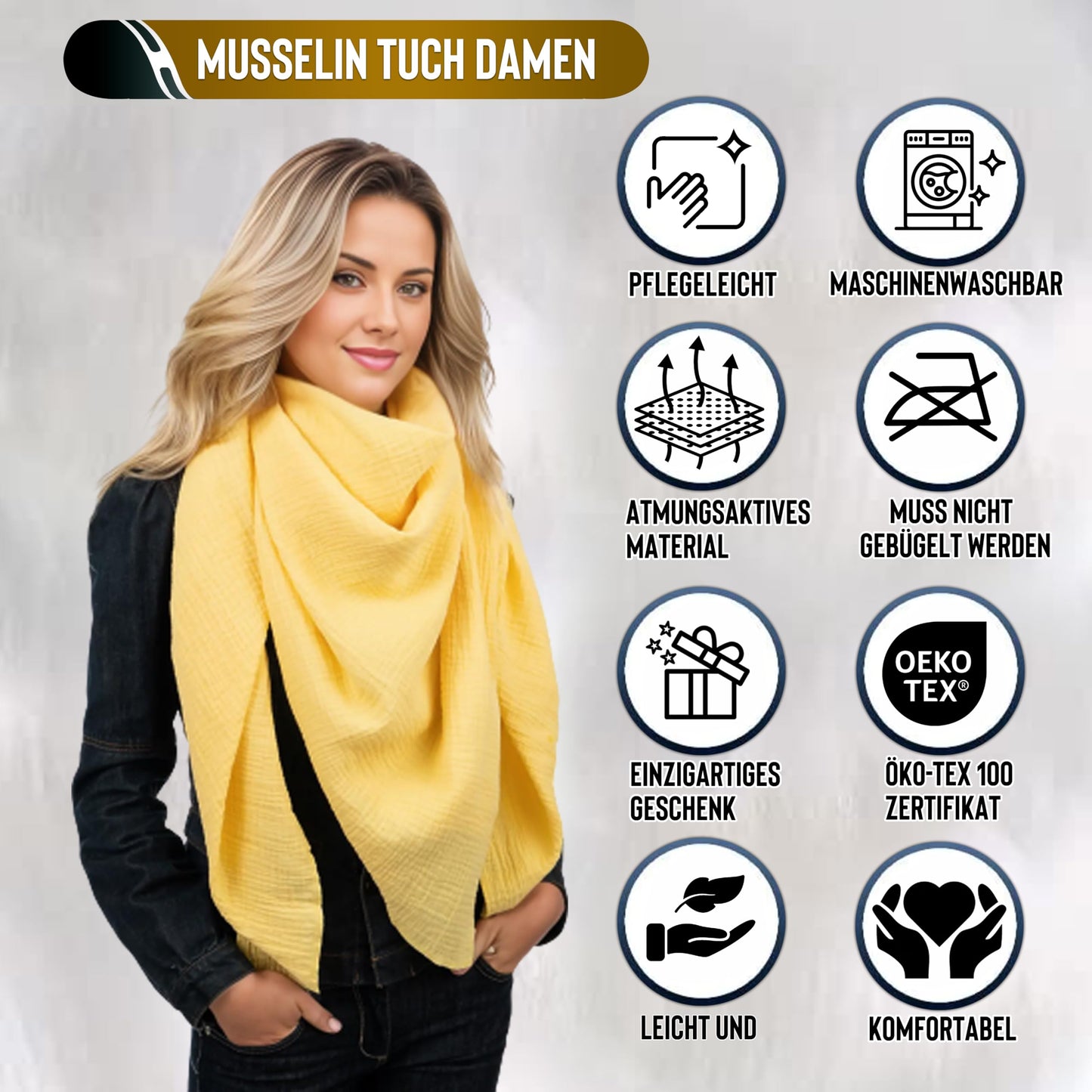 Musselin Tuch Damen Weichesgelb Dreieckig