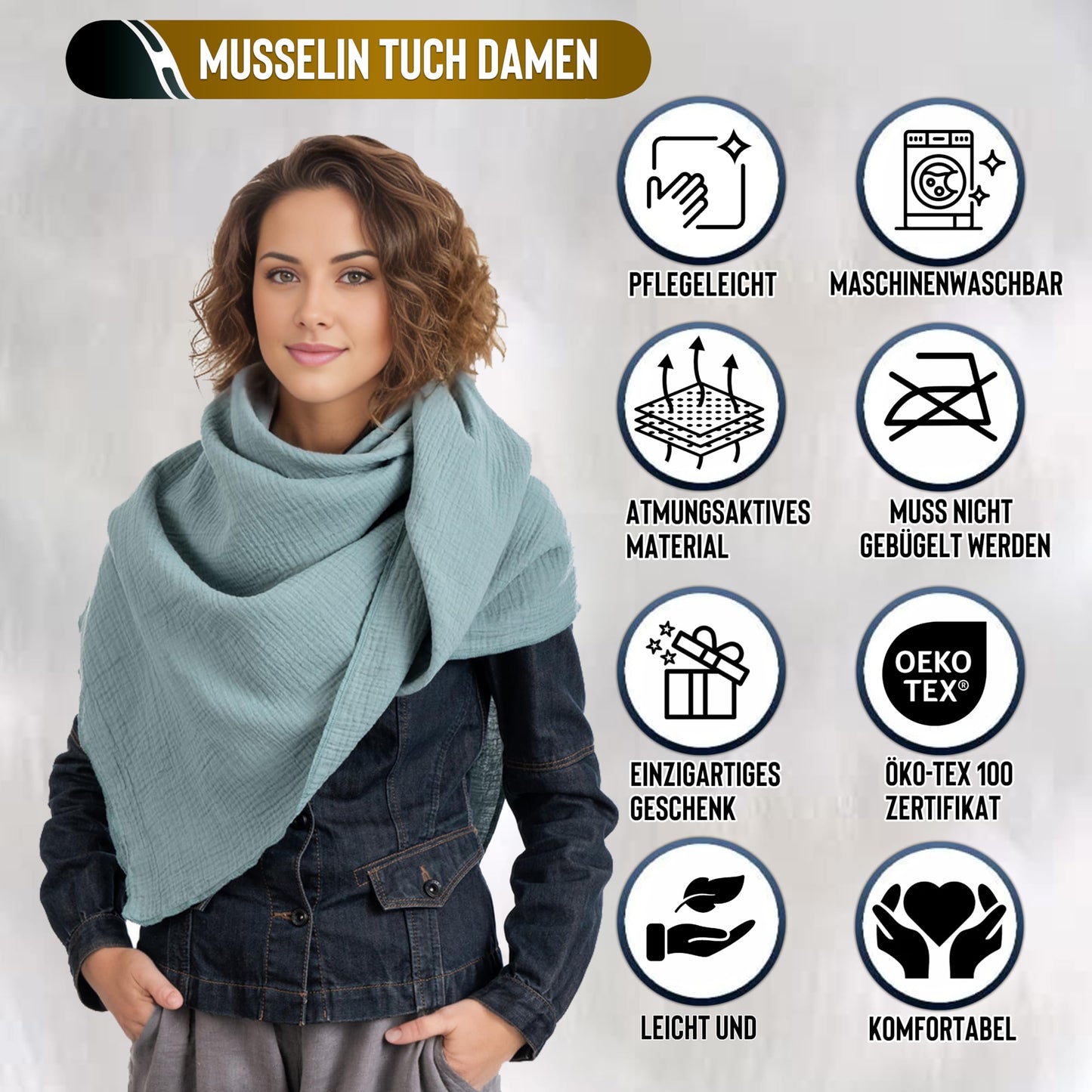 Musselin Tuch Damen Grün Dreieckig