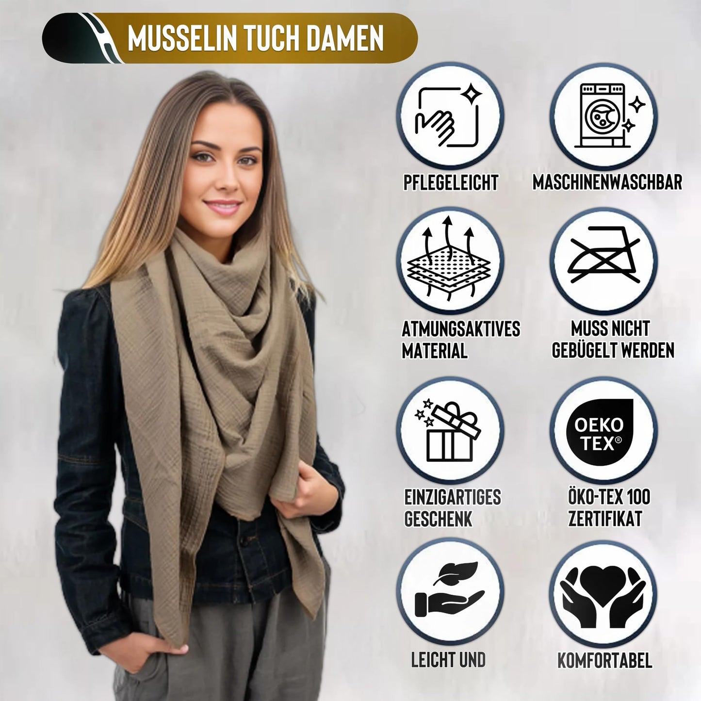 Musselin Tuch Damen Taupe Dreieckig