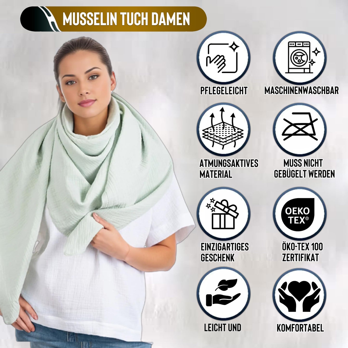 Musselin Tuch Damen Mint Dreieckig